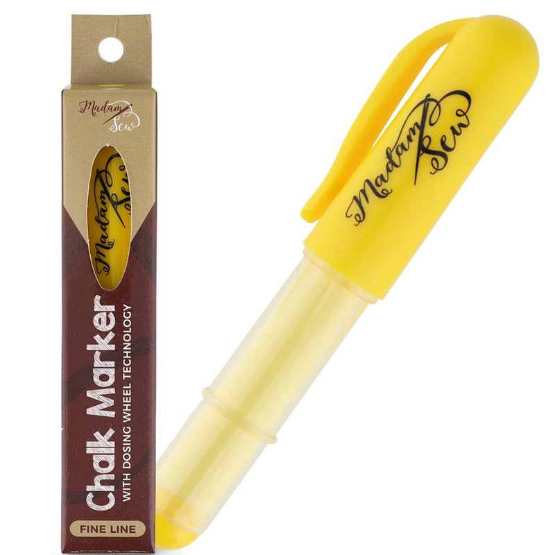 Madam Sew Refillable Tailors Chalk for Fabric - Washable Fabric Markers for Sewing and Quilting with Dosing Wheel, Tailor Chalk Pen for Precise Marking on Cotton, Knit, Suede (Yellow) - Image 1